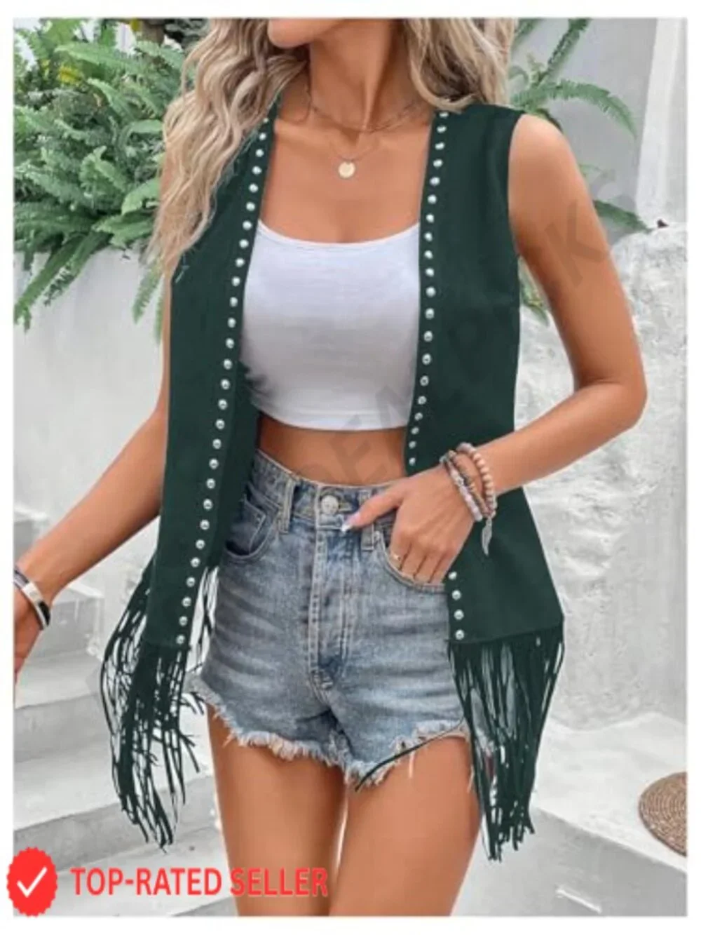 Fringe Vest Cardigan Sleeveless Studded Jacket Hippie 70s Tassel